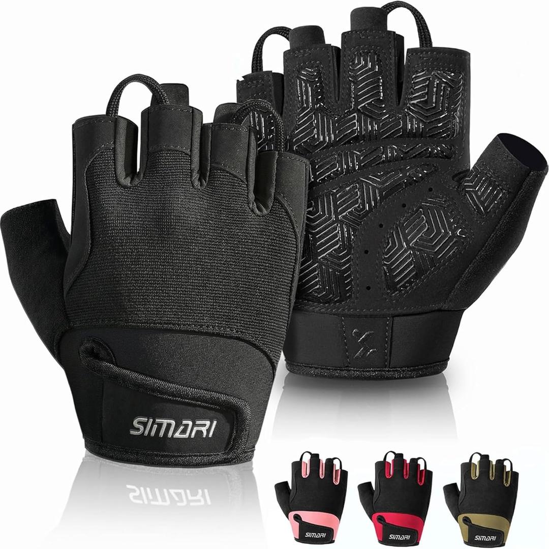 SIMARI Breathable Workout Gloves for Men & Women, Weight Lifting Gloves with Padded, Grip, Full Palm Protection, Gift for Gym Exercise, Cycling, Weightlifting Training, Fitness, Black, Pink, Size (Large)