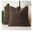 Foindtower 2 Pieces 20x20 Inch Dark Brown, Faux Fur Throw Pillow Cover Accent Sherpa Furry Pillow Covers Fuzzy Soft Pillowcases Cozy Sheepskin Decorative Fleece Cushion Case for Bed Couch Living Room