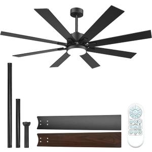 72 Inch Ceiling Fans with Lights and Remote Control, Low Profile & Downrod Mount 8-Blade Modern Black Ceiling Fan, 3CCT Dimmable LED Light, Quiet DC Motor for Bedroom Living Room, ETL Listed