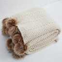 vctops Fur Pom Pom Knit Throw Blanket Super Soft Warm Cozy Cable Knitted Blanket for Sofa and Couch 51 x 63 Inch Beige Apricot