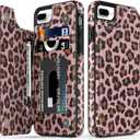 LETO for iPhone 8 Plus Case,iPhone 7 Plus Case,Flip Folio Leather Wallet Case Cover with Flower Designs for Girls Women,Card Slots,Protective Phone Shell Champagne Leopard