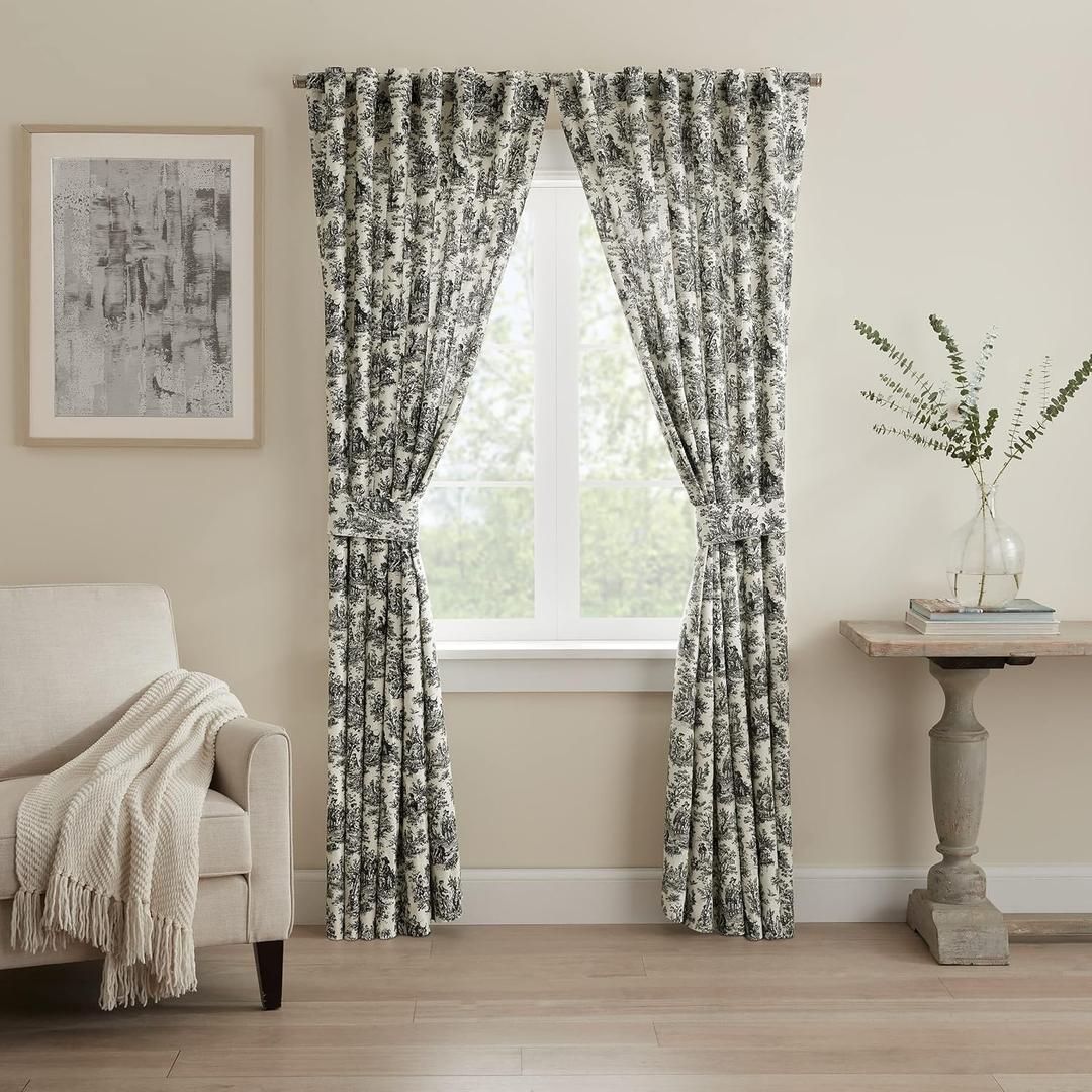 Waverly Charmed Life Classic French Country Rod Pocket Back Tabs Curtains for Windows in Bedroom, Kitchen, or Living Room, Single Panel, 52" x 63", Onyx