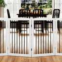 PUPETPO Freestanding Pet Gate for Dogs, Indoor Wooden Dog Gate for House, Foldable Dog Gate for Doorway, Stair, Gates for Dogs Indoor, 80 Inch Wide, 4 Panels 32", White