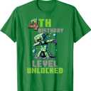 4th Birthday Level Unlocked Pixel Dab 4 Bday Gamer Boys Kids T-Shirt (Green, XS)