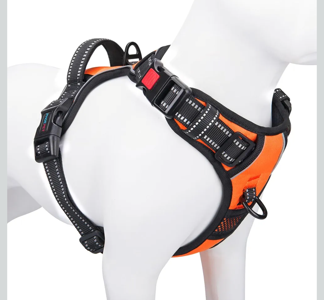 PHOEPET No Pull Dog Harness Medium Reflective Front Clip Vest with Handle, Adjustable 2 Metal Rings 3 Buckles,[Easy to Put on & Take Off] (M, Orange)