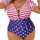Blooming Jelly Women's Plus Size One Piece Swimsuit Tummy Control Bathing Suit Cute V Neck Maternity Swimwear (X-Large, American Flag Print)