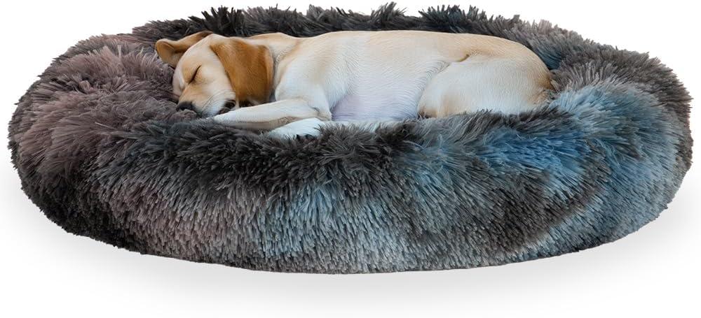 Jungolica Pet Calming Dog Bed X-Large 41" - Ultra Soft Donut Shape Pet Bed for Medium and Large Dogs, Fluffy Plush Anti-Anxiety Bed with Removable Washable Cover, Cozy Self Warming, Anti-Slip Bottom