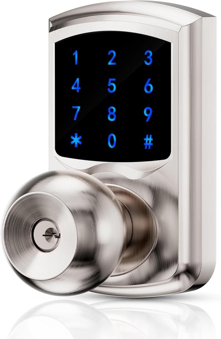 Hidalife Keyless Entry Door Lock with Code, Keypad Door Lock with Handle, Touchscreen Digital Lock with Keypad for Front Door, Auto-Lock, Satin Nickel