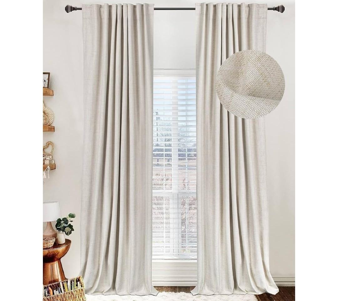 Linen Textured Total Blackout Curtains for Bedroom 90 Inches Long, Grey | 100% Blackout Shield, Back Tab/Rod Pocket Living Room Drapes, Thermal Insulated Blackout Curtains 2 Panels Set, 50"W x 90"L
, Cream