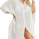 Chalier Womens Loose Bathing Suit Cover Ups, Beach Swimwear Button Down Shirt Dress, (White, One Size)