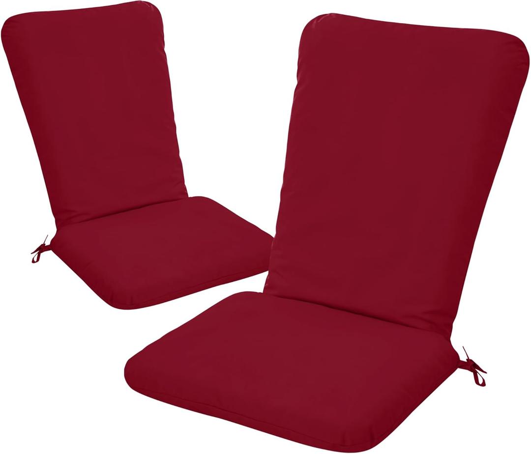 Adirondack Chair Cushion Set of 2-19''x19'' Seat & 19''x28'' Back, Outdoor Rocking Chair Cushions with Waterproof, Fade-Resistant, Removable & Machine-Washable Covers, Burgundy