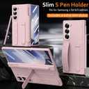 for Samsung Galaxy Z Fold 6 Case with Finger Strap, S Pen Holder & Stylus, Z Fold 6 Kickstand Case with Hand Strap, Hinge Protection, Screen Protector, Pink