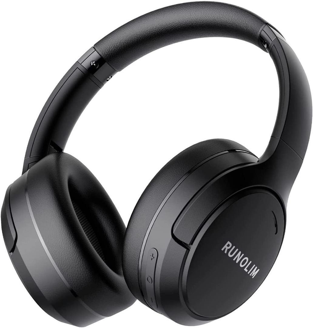RUNOLIM Hybrid Active Noise Cancelling Headphones, Wireless Over Ear Bluetooth Headphones with Microphone, 70H Playtime, Foldable Headphone with HiFi Audio, Deep Bass for Home Travel Office (Black)
