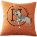 Croker Horse 18x18'' inches Throw Pillow Cushion Covers Set Pack of 2 Pcs - Luxury Horse Embroidery Modern Style Couch Sofa Pillow Cover for Living Room Bedroom (Orange)