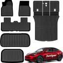 AUXKO All Weather Floor Mats for 2025 2026 New Tesla Model Y Juniper Cargo Mat with Backrest Mat & Front Trunk Liner & Rear Cargo Mat Car Full Set TPE Liners Accessories Guard Odorless Anti-Slip Mats