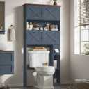 Halitaa Over The Toilet Storage Cabinet, Farmhouse Storage Cabinet Over Toilet with 4 Barn Doors & Toilet Paper Holder Stand, Blue Toilet Shelf Home Space Saver for Restroom, Bathroom, Laundry