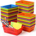Sherr 60 Pack Classroom Storage Basket Small Plastic Basket for Organizing Crayon Pencil Container Storage Bin Tray Holder for Paper Shelf Back to School Office Supply 6.1"l x 4.3"w x 2.4"h (Colorful)