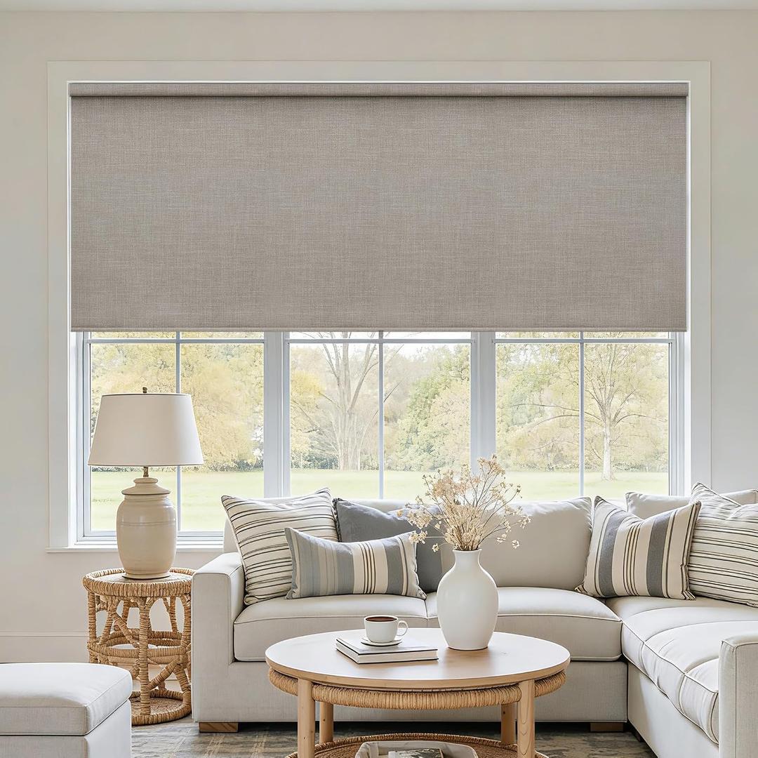 Extra Wide Blackout Roller Shades Free-Stop Cordless Blinds for Large Window Bedroom Living Room Dining, Linen Blackout Thermal Insulated Shades with Valance, Room Darkening Neutral Blinds for Home, 72"W x 72"H