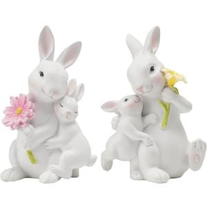 Braxio Easter Bunny Family Figurine Decoration - Bunny Collectible Figurines for Easter Decoration/Spring/Wedding Set of 2