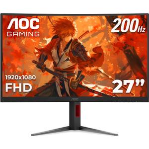 AOC C27G4H2 27" Curved Gaming Monitor, FHD 1920x1080, 1500R, 200Hz Refresh Rate, 0.3ms Response Time, Height Adjustable, Black, Xbox PS5 Switch Compatible