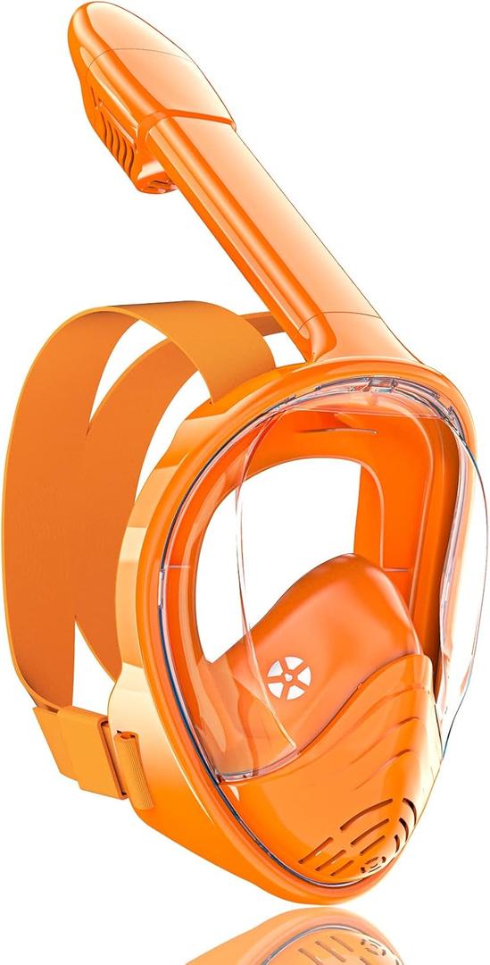 QingSong Kids Snorkel Mask Full Face, Snorkeling Set with Camera Mount, Foldable 180 Degree Panoramic View Snorkeling Gear Anti-Fog Anti-Leak (X-Small, Orange)