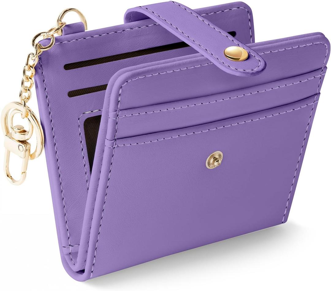 Purple Rfid Ladies Wallet, Small Slim Thin Compact Credit Card Women Wallet, PU Leather Bifold Cash Zipper Coin Pocket ID Window for Female