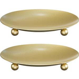Gold Candle Holders for Pillar Candles, Set of 2 Premium Metal Candle Plates Candle Stand for LED or Wax Candles, Decorative Pillar Candle Holder Dish for Table Centerpiece
