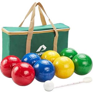 ApudArmis 90mm Bocce Balls Set, Lighter Outdoor Bocce Game for Backyard/Lawn/Beach - Set of 8 Soft PE Balls & 1 Pallino & Nylon Carrying Case & Measuring Tape for Teens Beginners (90mm Universal Size)