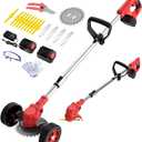 Cordless Weed Wacker Eater Battery Powered, 21V Electric Weed Trimmer with 2 Battery Operated & Charger & Wheels & Shears, 3 in 1 Lightweight No-String Grass Trimmer/Brush Cutter/Lawn Edger for Garden