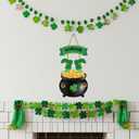St Patricks Day Decorations St Patricks Day Wreath Door Decorations Wooden Wreaths for Front Door Hanger Gold Coin Jar Leprechaun Feet Welcome Sign Hanging Decor for Porch Wall Indoor Home Decor