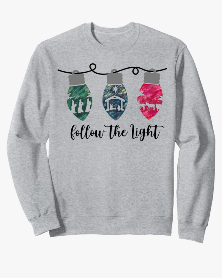 Follow the Light Christ Xmas Light Sweatshirt XL