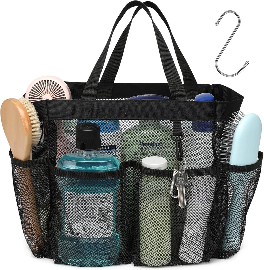 F-color Mesh Shower Caddy Portable, Upgrade Deeper 7 Pockets Shower Bag Basket Tote for College Dorm Room Toiletry Bathroom Essentials Gym Camp Quick Dry 2 handles with S Hook, Black F-color Mesh Shower Caddy Portable, Upgrade Deeper 7 Pockets Shower Bag Basket Tote for College Dorm Room Toiletry Bathroom Essentials Gym Camp Quick Dry 2 handles with S Hook, Black