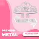 Birthday Tiara and Crown with Sash for Women, Hair Accessories for Wedding Party Costume (A1 - Silver)