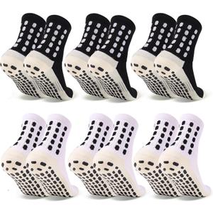 6 Pairs Kids Grip Soccer Socks Cushioned Non Slip Football Athletic Sports Socks for Boys Girls (Medium, 6 Pairs, 3black + 3white-1)