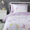 Amazon Basics 5-Piece Soft, Easy-Wash Microfiber Kid's Bed-in-a-Bag Bedding Set with Sheet and Comforter, Twin, Unicorn Print