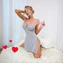 dream love Women's Lingerie Sexy Nightwear Spaghetti Strap Nightgown Babydoll Chemise S-XXL (Gray, XL)