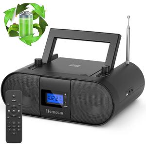CD Player Portable, FM Radio with Dual Stereo Sound System, Rechargeable Bluetooth Boombox with Remote Control, Support USB & AUX-in, Headphone Output Black