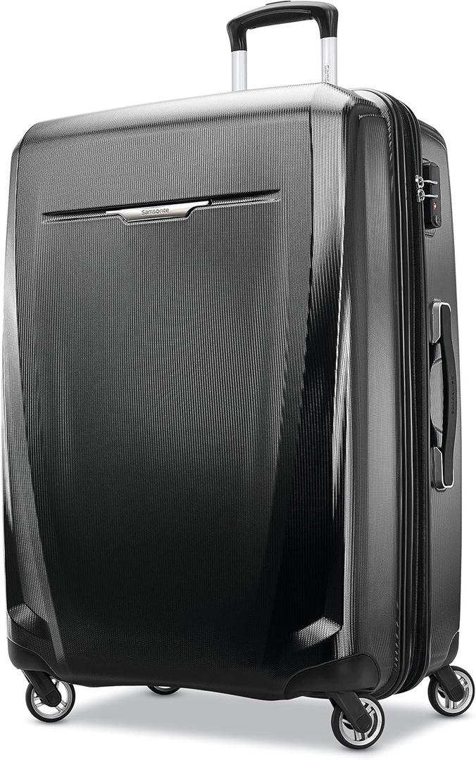 Samsonite Winfield 3 DLX Hardside Expandable Luggage with Spinners, Silver, Checked-Large 28-Inch