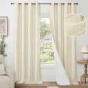 Cream 100% Blackout Curtains for Living Room 95 Inch Length 2 Panels Set, Thermal Insulated Light Blocking Faux Linen Curtains for Bedroom, Bronze Grommet Boho Window Drape Each 52" Wide