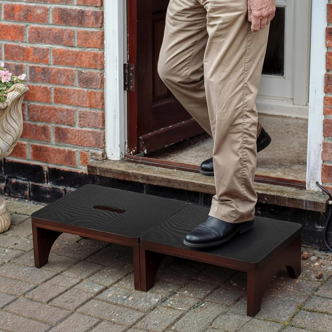 Extra Wide 31.4" Wooden Step Stool  2 Pack One Step Stool for Adults Seniors 2-in-1 with Non-Slip Rubber Surface  Holds up to 500 Lbs for High Beds Bedroom Bathroom Kitchen Outdoor(6.5 Inch)