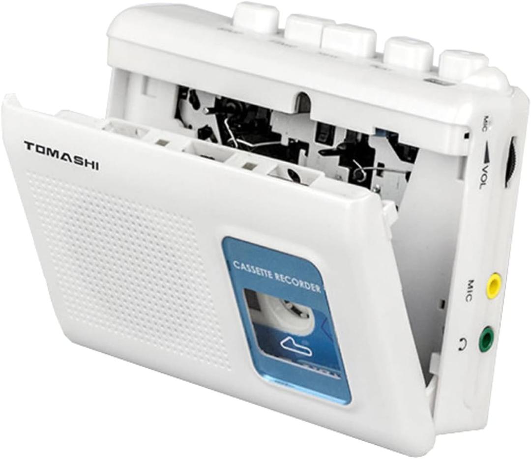 Portable Cassette Player Tape Recorder Walkman with Built-in Speaker,Microphone,Headphone Jack-, 4.57 x 3.54 x 1.38inch (white)