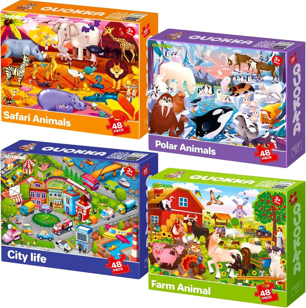 QUOKKA Puzzles for Kids Ages 4-6  4 x 48 Pieces Jigsaw Puzzles for Toddlers 2-4  Children's Game Ages 3-5 for Learning Farm Animals  Educational Preschool Toy for Boys and Girls 4-8 Years Old