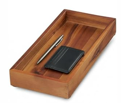 Demigo Acacia Valet Tray, 12.2 x 6 in Men and Women Wooden Catch All Tray for Entryway Table, Bedside Nightstand Organizer, Home Office, Tabletop Storage Vanity for Wallet, Jewelry, Perfume (Brown)