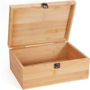 Woiworco Large Bamboo Wooden Storage Box with Hinged Lid, 11 x 7.9 x 4.5 inch Natural Wooden Box for Crafts Decorative Box for Art and DIY, Stash Box and Home Storage Keepsake Box for Craft Gifts