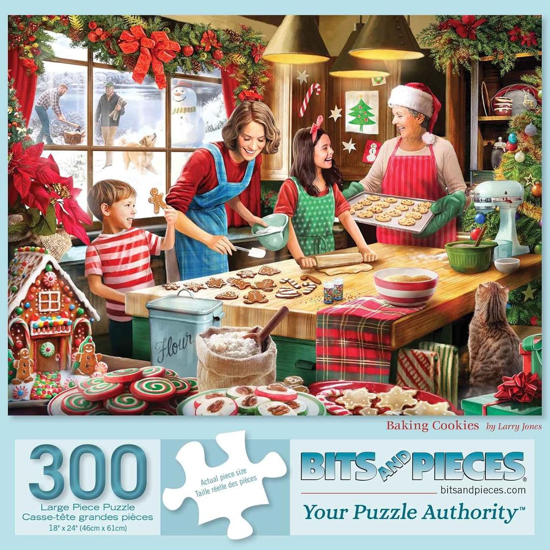 Bits and Pieces - 300 Piece Jigsaw Puzzle for Adults 18" X 24" - Baking Cookies - 300 pc Christmas Holiday Kitchen Winter Jigsaw by Artist Larry Jones