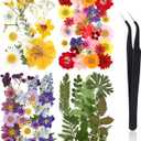 Nuanchu Pressed Flowers Bulk Dried Flower for Crafts Dried Wildflowers Leave Natural with Tweezer for Resin Mold Candles Cake DIY Christmas Craft Card Making Wedding Scrapbooking Supplies (Bright Colors)