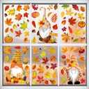 2 x Fall Gnome Window Clings, 93Pcs Thanksgiving Gnome Clings Fall Leaves Window Decals Stickers for Glass Windows for Thanksgiving Autumn Home Party Windows Decorations