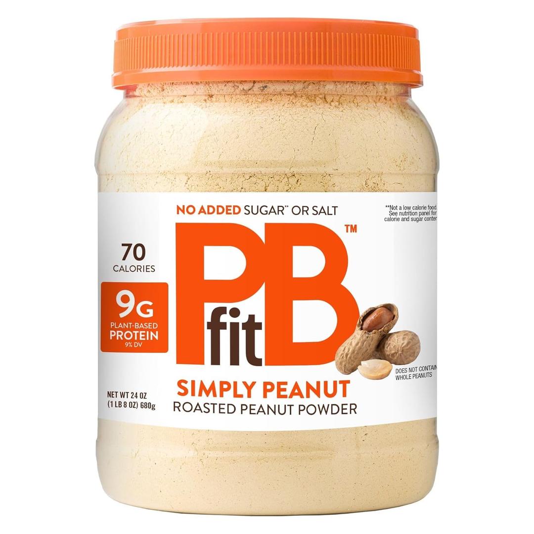 PBfit 24 Ounce Simply Peanut Powdered Peanut Powder, No Added Sugar or Salt, Non-GMO, Plant-Based, Gluten-Free Protein Powder, 9g of Protein 9% DV (EXP 04/21/26)