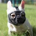 Short Snout Dog Muzzle- Adjustable Breathable Mesh Bulldog Muzzle for Biting Chewing Barking Training Grooming Dog Mask,Grey(Eyehole) Medium