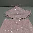 MakeMeChic Women's 2 Piece Christmas Outfits Sparkly Glitter Sequin Halter Crop Top and Bodycon Mini Skirt Sets Pink Medium